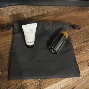 Chanel makeup brush, Le Lift Creme, and pouch